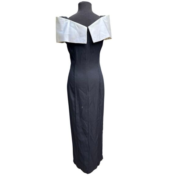 Vtg Off The Shoulder Satin Collar Column Gown Size S Elegant Modern Minimalist - Picture 4 of 6